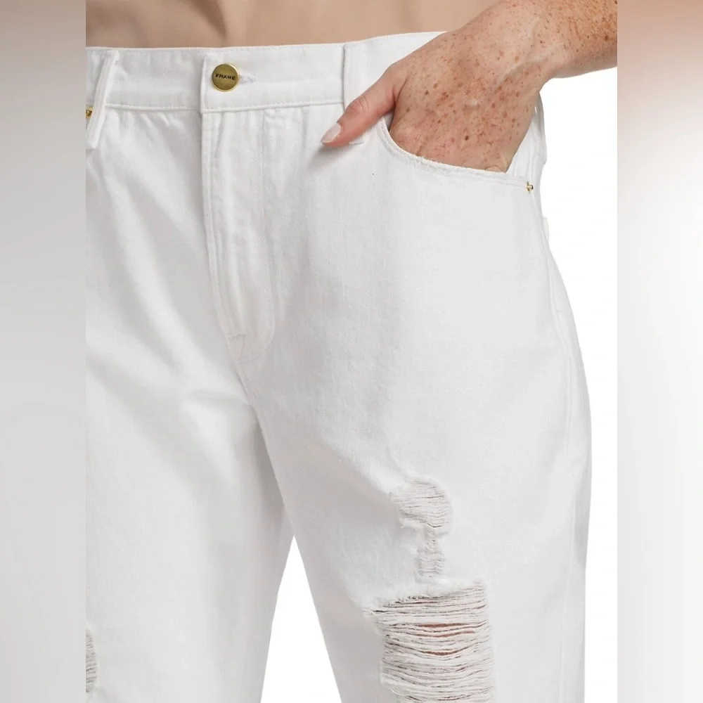 Frame Le Garcon Mid-Rise Distressed White Boyfriend Jeans Size 29 (US-8) NWT - Picture 4 of 15